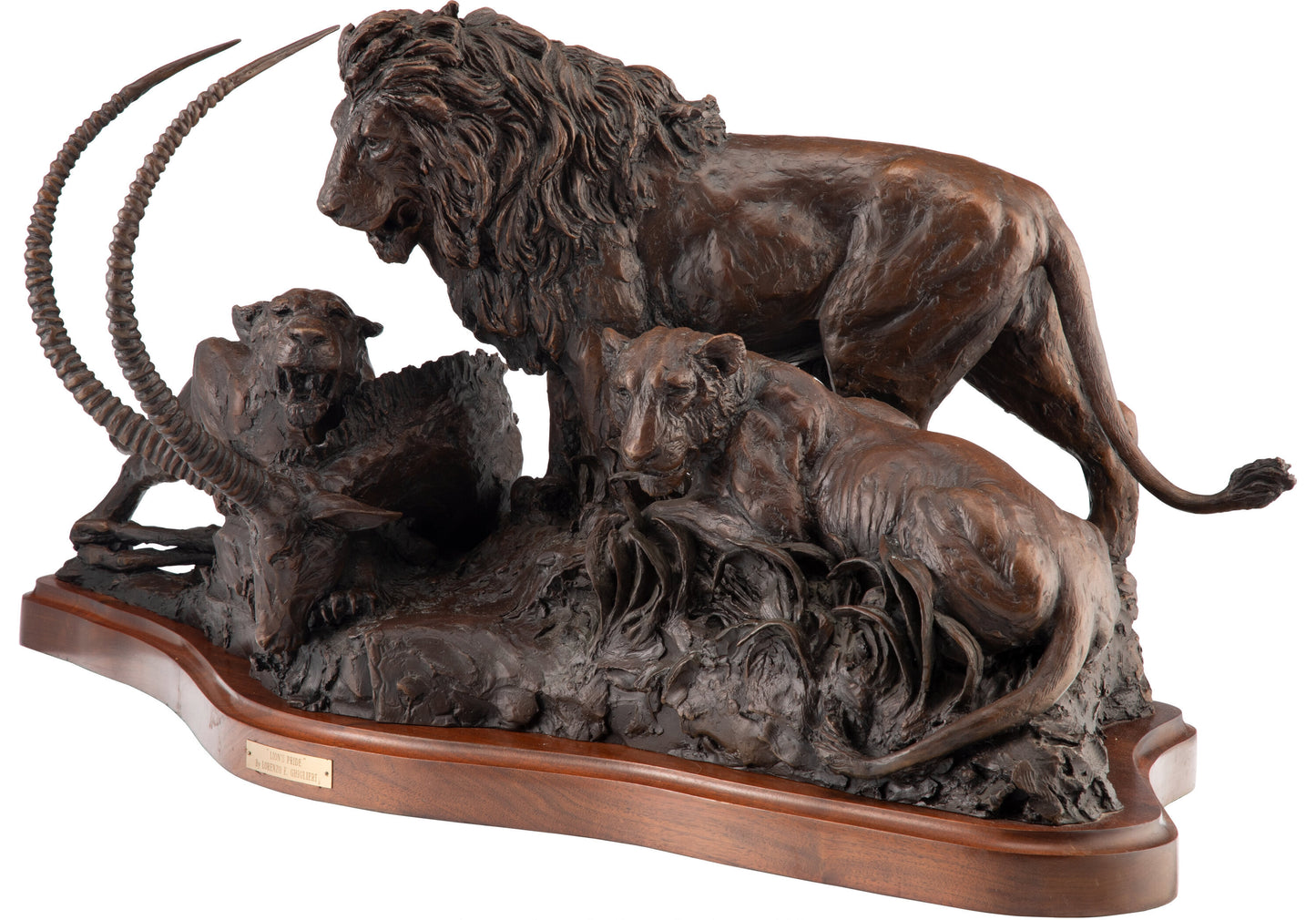 Lorenzo E. Ghiglieri - Lion's Pride, 1988- 16" x 36" Bronze