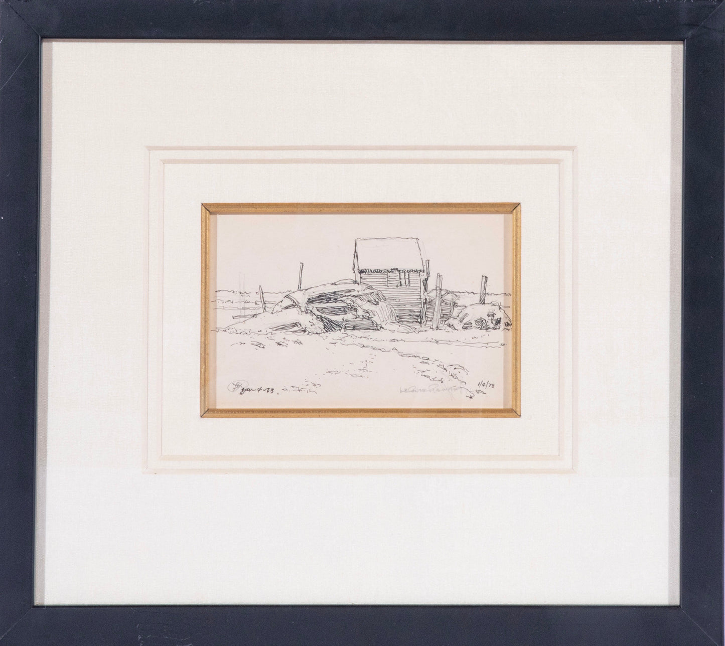 LeConte Stewart - Winter Barn Sketch 1973 3.75" x 5.75"