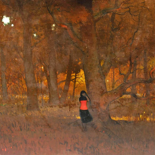 Paul Peter Forster - Red Dress in the Forest 48” x 48"